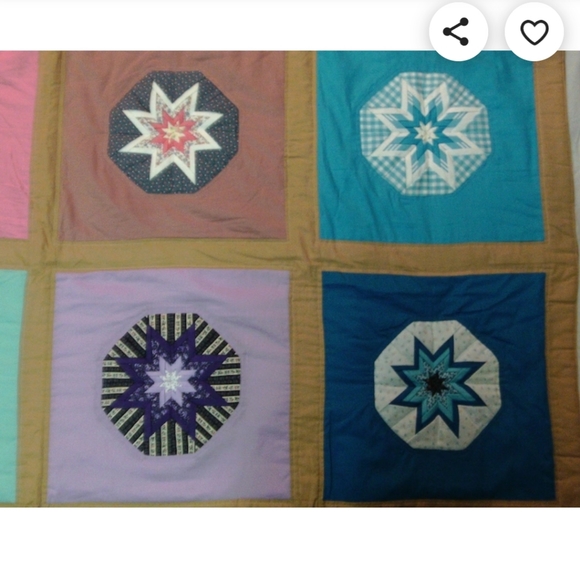 Folded Stars hand quilted bedspread blanket multi color full heavy unique burst - Picture 5 of 16